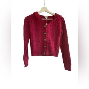 Talbots Kids Knitted Sweater W/Hoodie Jewel Pink Size 10 NEW